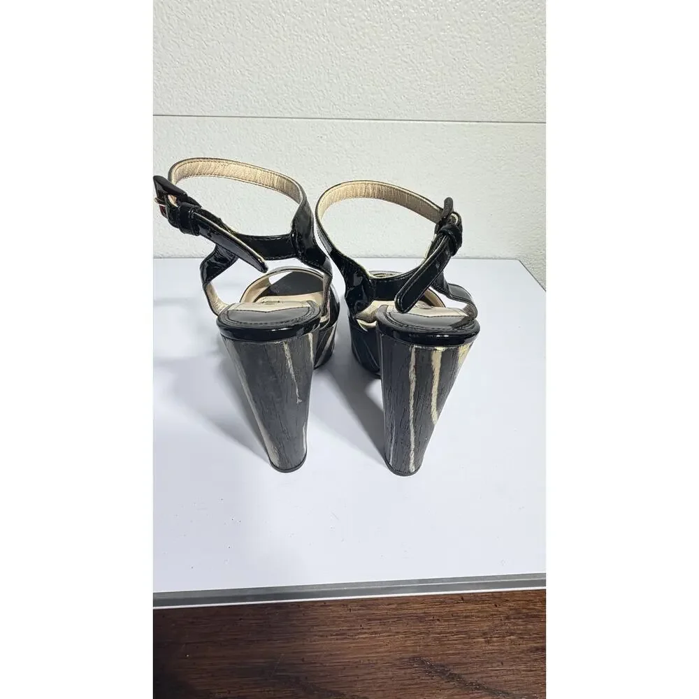 Prada Platform Heels Black Patent Wood Grain Ankle Strap Sz 37 - Picture 4 of 14